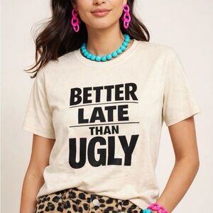 Beige Graphic Tee with funny Bold Black Text